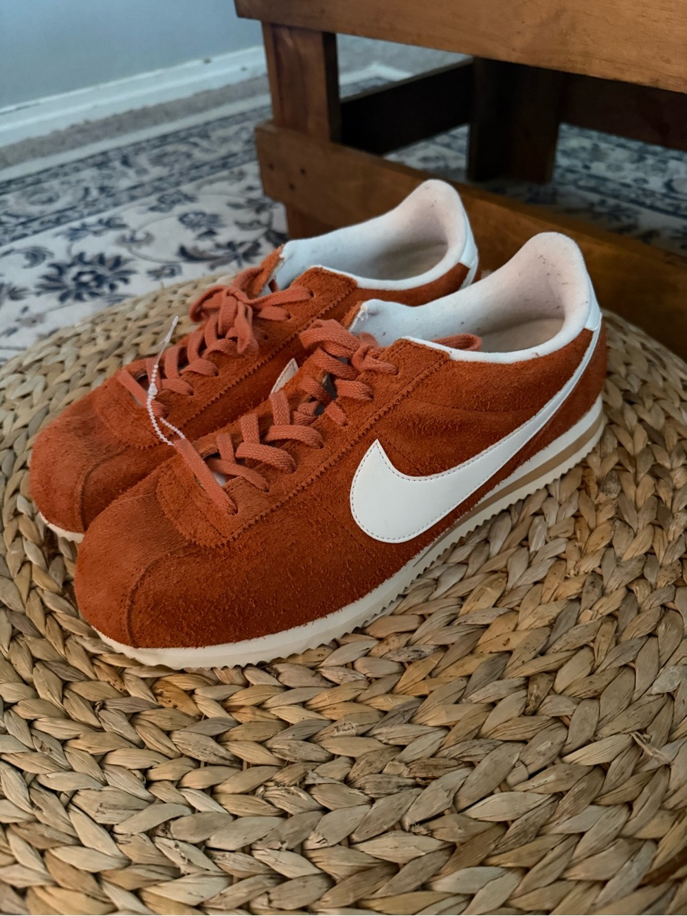 Nike Cortez SE Men's Orange Suede Sneakers with White Swoosh